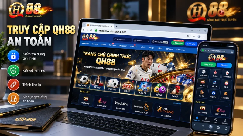 Kiểm tra tên miền và link truy cập QH88 trên máy tính và điện thoại